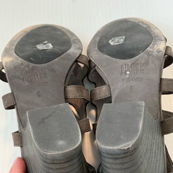 Eileen Fisher grey leather strappy heeled sandals size 9 - Picture 7 of 11
